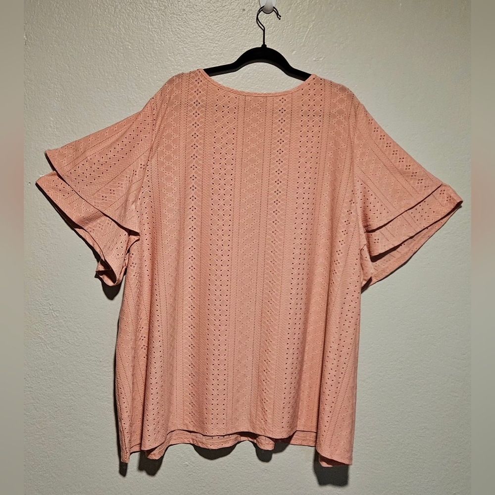 BloomChic Dusty Pink Pointelle Knit Double Flutter Short Sleeve Top Size 28 NWT - Picture 4 of 13